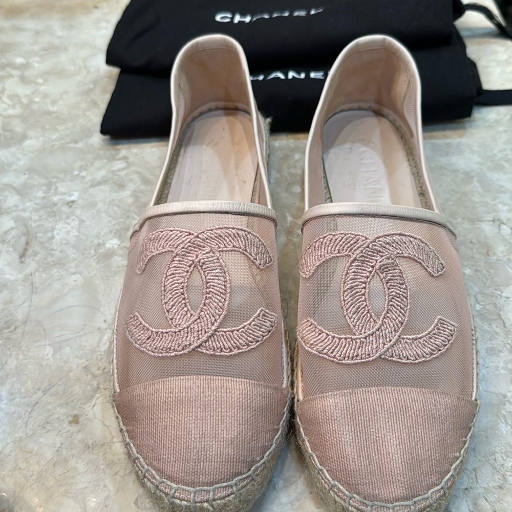 CHANEL PINK MESH/GROSGRAIN ESPADRILLE